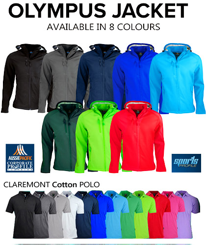 Outstanding Corporate Profile Mens #1513 and Womens #2513 Softshell jackets with beautiful  Logo Service. Company and Club Colours. Includes Red, Green, Cyan Blue, Royal, Navy, Black and Slate Grey. Top performance fabric, womens jacket has a shaped tail for added warmth. Includes a hood. Bonded fleece on the inside for snug warmth. WP3000 BP3000. Also available in Kids for long lasting School Uniforms and Junior Sports Clubs. Enquiries Free Call 1800 654 990
