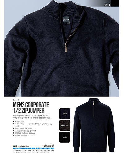 Warmth for Winter in Australia. Zip Jumpers look smart and so comfortable. Black, Navy and Charcoal from SM to 5XL. Womens in V Neck and CREW Neck to match up! Soft feeling wool-acrylic blend. FreeCall 1800 654 990